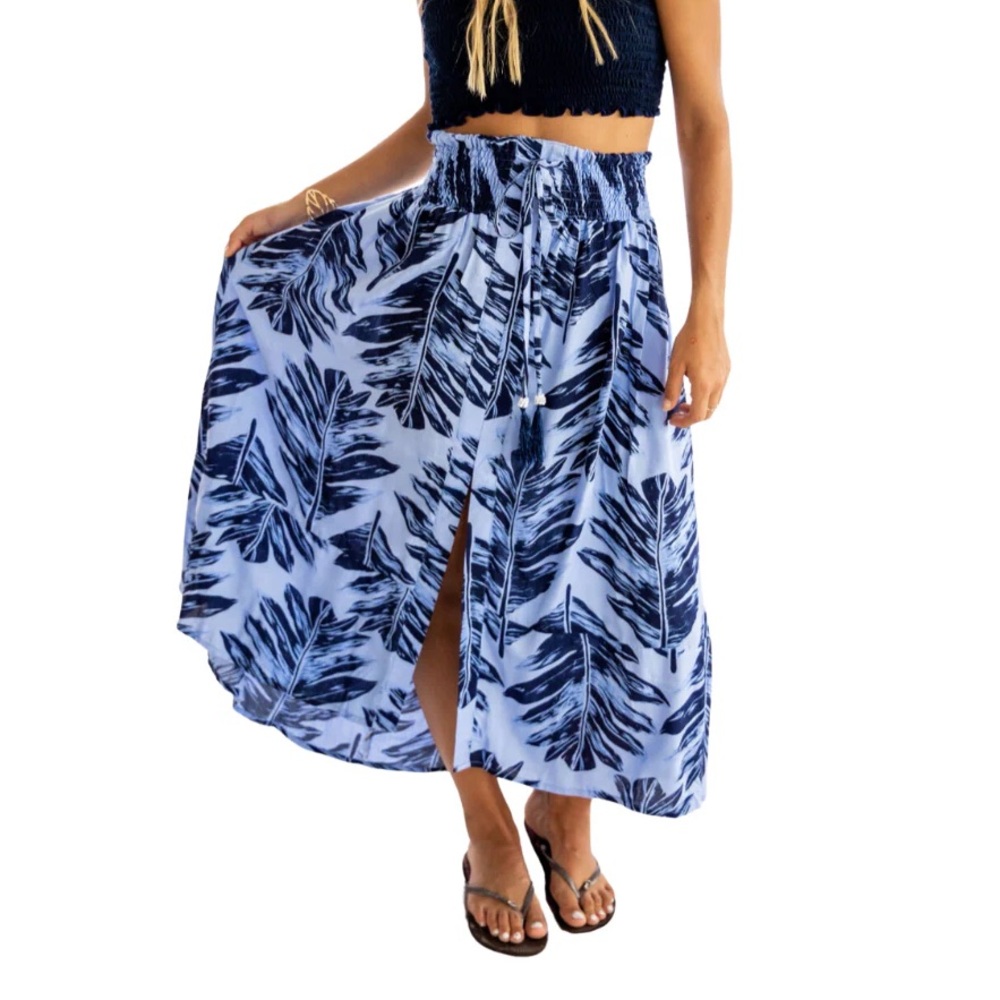 New Lani Lau Hawaii Palm Leaf Rosemary Maxi Skirt sz S/M